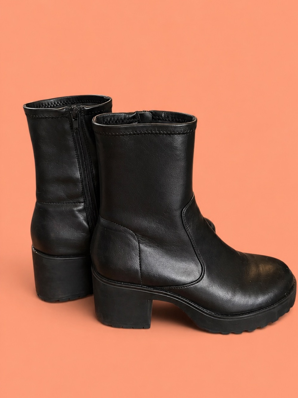 Black Chunky Heel Ankle Boots - Classic Women's Leather Boots